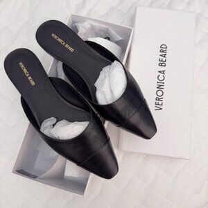 $350 NIB Veronica Beard Carlotta Cap Toe Flat Mule Slides Black Leather Size 8.5